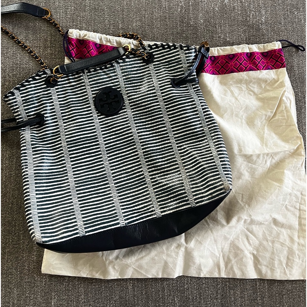 Tory Burch Marion Striped Patchwork Tote in Blue